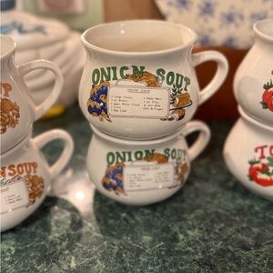 Onion Soup Ceramic Mug - Cream with Green and Blue Recipe Design set of 1